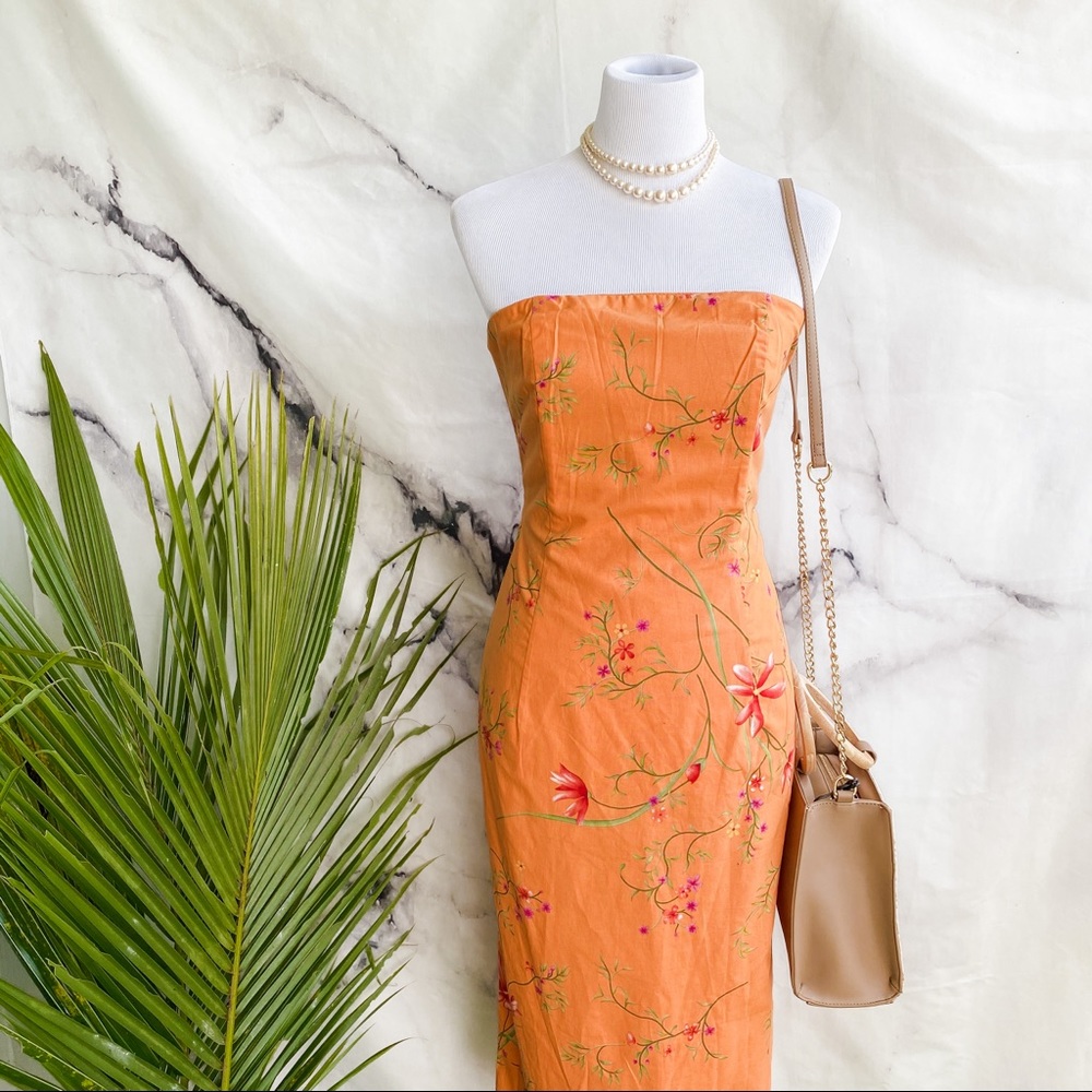 KARIN STEVENS Orange Floral Tube Dress